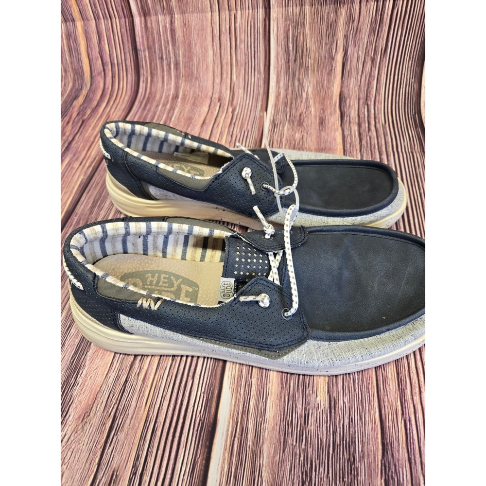 Hey Dude Welsh Grip Mix Mens Size 12 Navy Grey Casual Slip On Boat Loafers - Picture 3 of 7